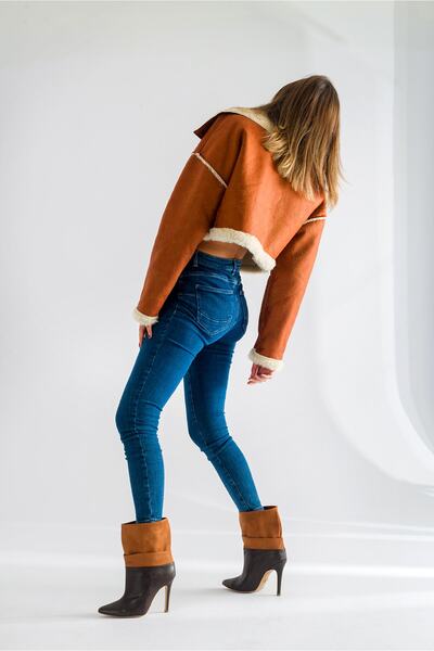 AYAKKABI PRENSİ Perdi Ботуши и боти с подплата от белows, кафяво кадифе, 10 см, дамски, обувки с ток