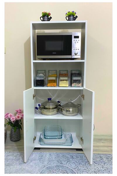 IRMAK DÜNYASI 2 Kapaklı Bölmeli Mikrodalga Fırın Dolabı Çok Amaçlı Mini