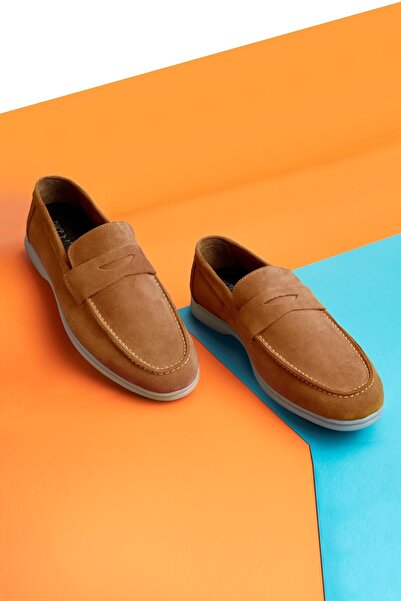 Ducavelli Ante Süet Hakiki Deri Erkek Günlük Ayakkabı Loafer Ayakkabı Taba