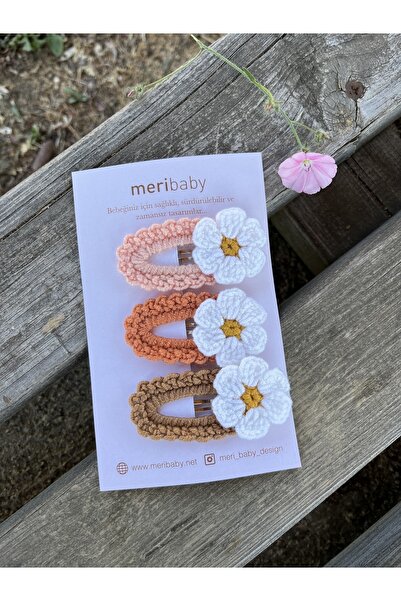 Meri Baby Örgü Çiçekli Bebek / Çocuk Toka Seti - 3 Adet - Doğum / Doğum Günü ...