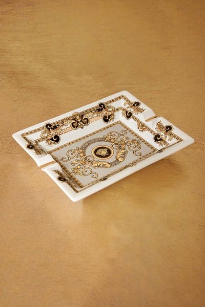 Bursa Porselen Dekor Gray Vsc Pattern Gold Gilded Large Size Porcelain Ash Tray