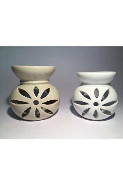 ProductSmart 2li Set Bej Beyaz Seramik Lotus Buhurdanlık Mumluk Tealight Mumluk