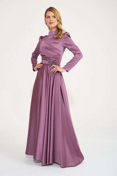 SpringStore Rochie de Seara din Satin Brodat Lavanda