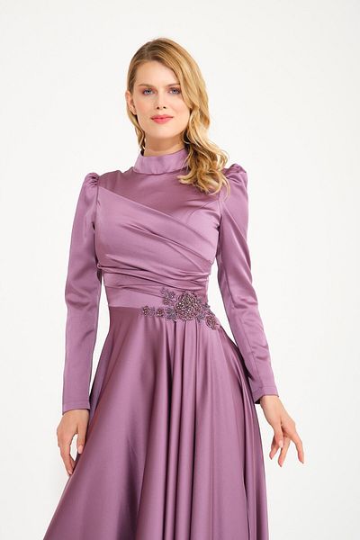 SpringStore Rochie de Seara din Satin Brodat Lavanda