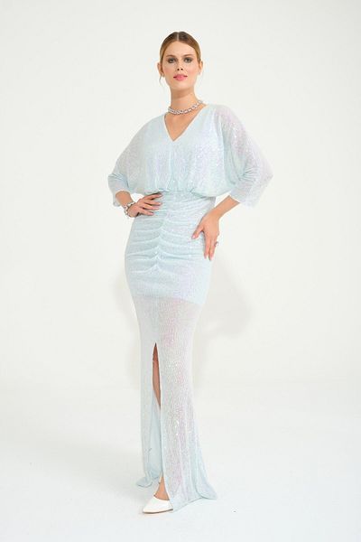 SpringStore Rochie de seara plisata cu maneca liliac menta