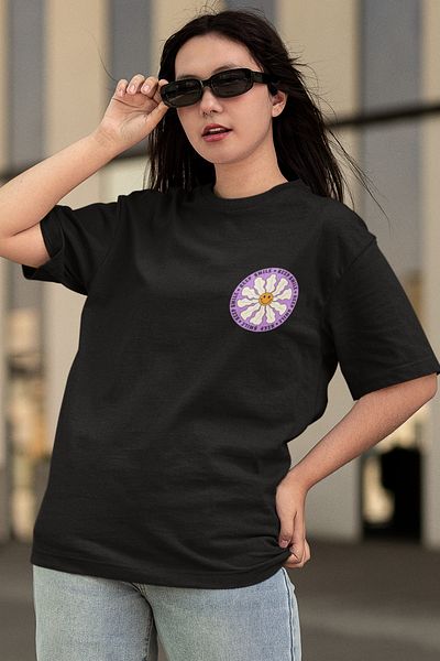 SUNFREE Μαύρο μπλουζάκι με στάμπα Smile Oversize