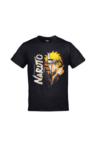 Orijin Tekstil Μαύρο μπλουζάκι Naruto Split Face Printed Unisex