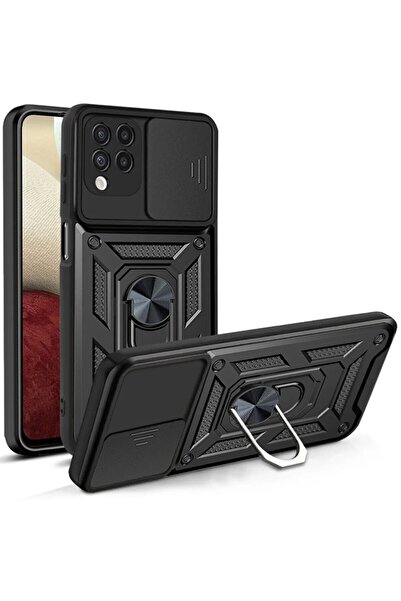 Fibaks Samsung Galaxy A12 - M12 Uyumlu Kılıf Kamera Korumalı Sürgülü Yüzüklü ...
