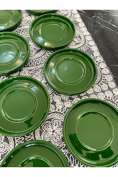Yiğit Seramik Züccaciye Green 8-Piece Tea Plate - Stylish and Practical Set