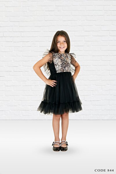 Kıvanç Çocuk Leopar Desenli Eteği Tül Fırfırlı Elbise