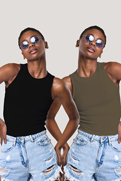 Seise Tekstil Γυναικεία μπλούζα με λαιμόκοψη με ραβδώσεις 2 συσκευασιών Crop