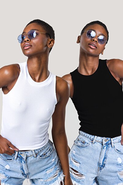 Seise Tekstil Γυναικεία μπλούζα με ριμπ λαιμόκοψη 2 συσκευασιών Crop