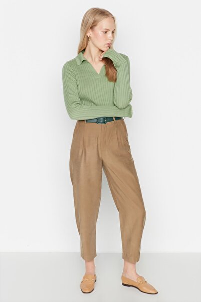 Trendyol Collection Pulover din tricot cu gât polo cu detaliu mentă TWOAW21KZ1113