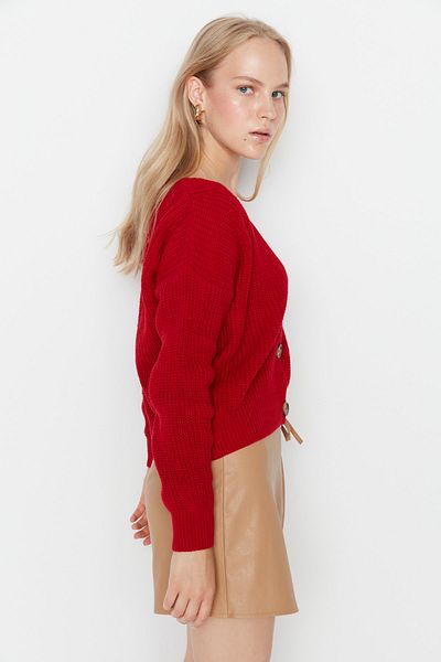 Trendyol Collection Cardigan tricot cu decolteu în V roșu TWOAW21HI0251