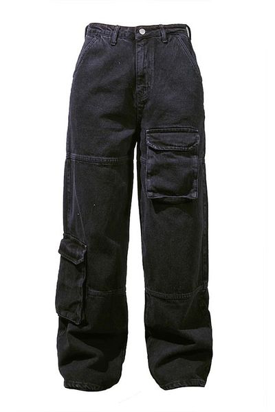 Touz Moda Y2k Black Cargo Pocket Wide Leg Jeans
