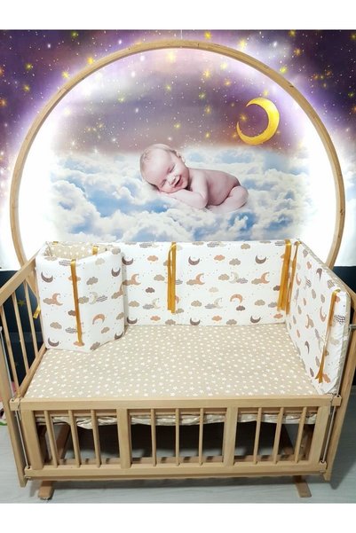 bebek_iklimi 60x120 Baby Crib Guard Set, Moon Star Pattern, 4 Pieces
