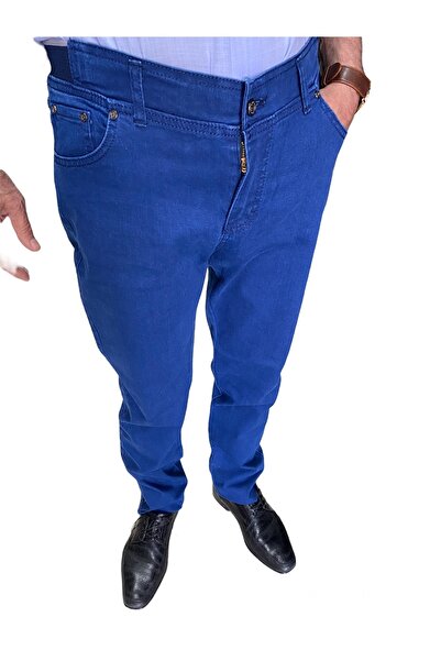 DostumGiyim Erkek Likralı Bel Lastikli Baba Klasik Hafif Dar Paça Kot Pantolon Esnek