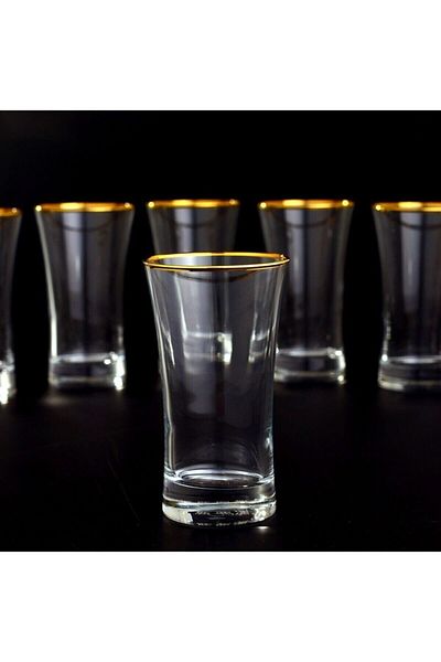 Paşabahçe Set of 6 Soft Drink Glasses - Water Glass Mouth Wall Gold