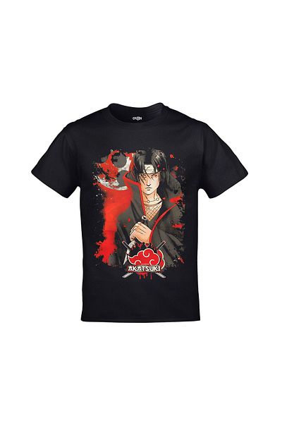 Orijin Tekstil Μαύρο μπλουζάκι Naruto Itachi Sasuke Uchiha Akatsuki με στάμπα Unisex