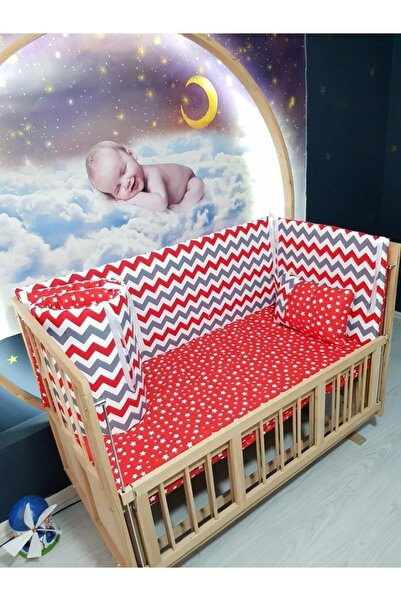 bebek_iklimi 70x130 Baby Crib Guard Set Zigzag Pattern 4 Pieces