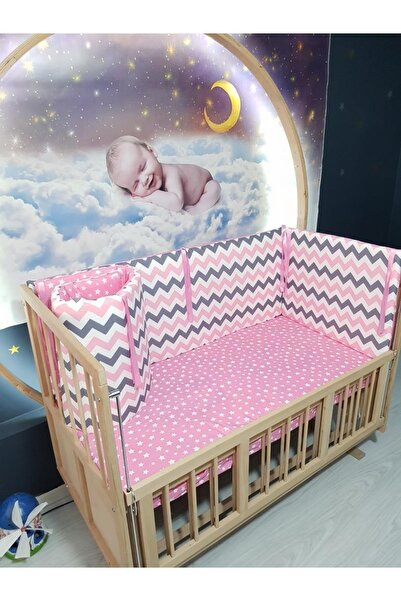 bebek_iklimi طقم حماية سرير الأطفال مقاس 70 × 130 بنمط متعرج 4 قطع