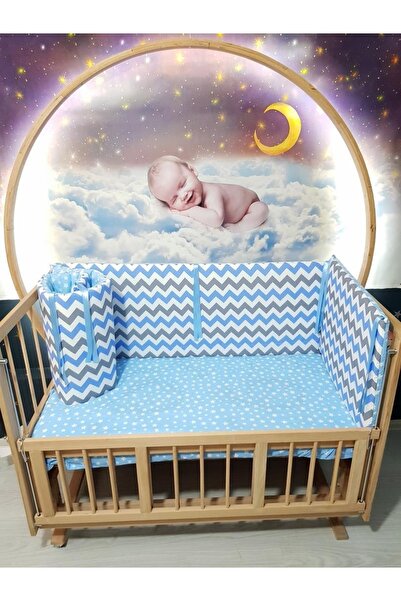 bebek_iklimi 70x130 Baby Crib Edge Protection Set Zigzag Pattern 4 Pieces (SI...