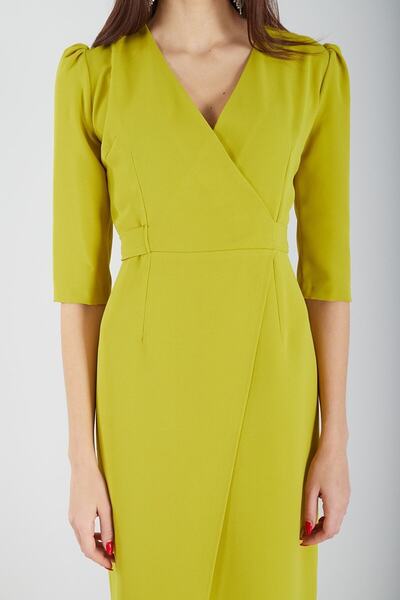 Feminist Midi Length Double-breasted Collar and Belt Evening Dress