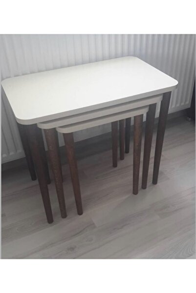 İZMİR ALİNDA MOBİLYA Beyaz Renk Dikdörtgen Zigon Sehpa Takımı