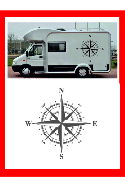 EYBA STİCKER Pusula Sticker 25x25cm 1 Adet Oto Sticker - Kamp Karavan Sticker