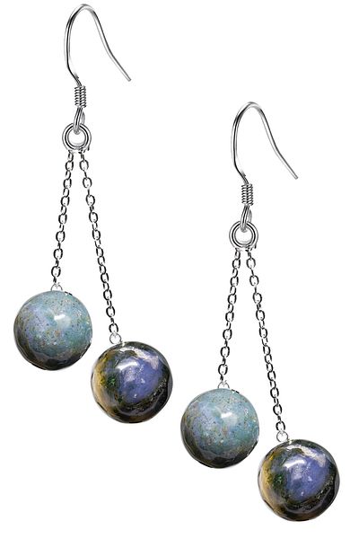 Tesbih Atölyesi Certified Faceted Natural Indian Agate Stone Silver Earrings