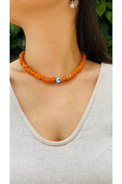 elamindunyasi قلادة بودروم من الزجاج البرتقالي المزخرف بالخرز