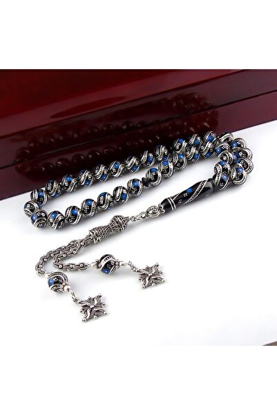 Genel Markalar 925 Ayar Gümüş Püsküllü Çeşmi Gümüş Işlemeli Erzurum Oltu Taşı Tesbih