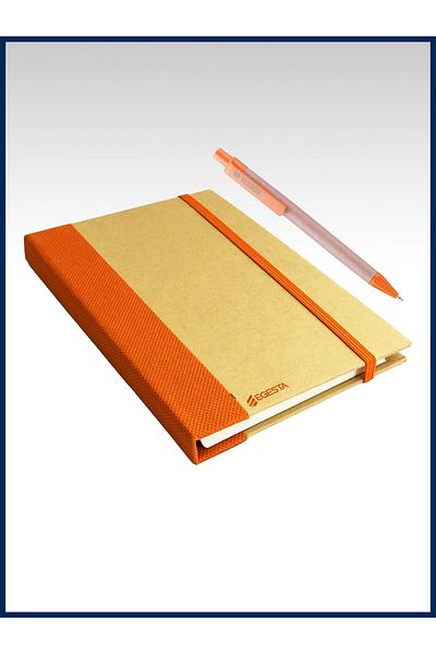 EGESTA Recycled Colored Adhesive Note Holder + Memo Pad (with Ballpoint Pen) - Orange