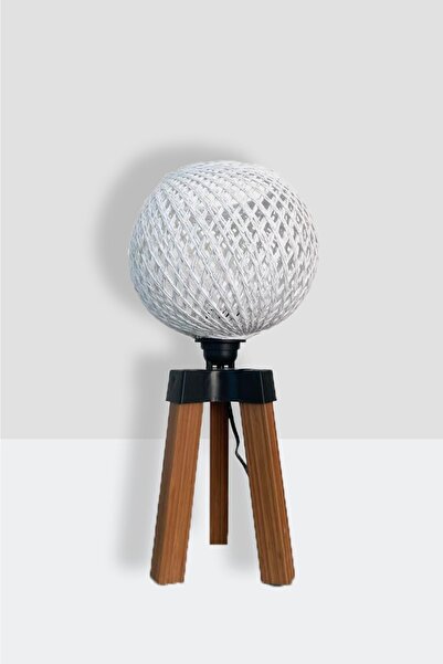 menalART Ağaç Tasarım Mini Lambader Beyaz Top Ahşap Abajur Ağaç Aydınlatma Komodin Masa Üstü