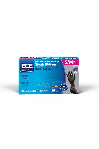 Ece New Generation Hybrid Technology Black Gloves 100 pcs S/m