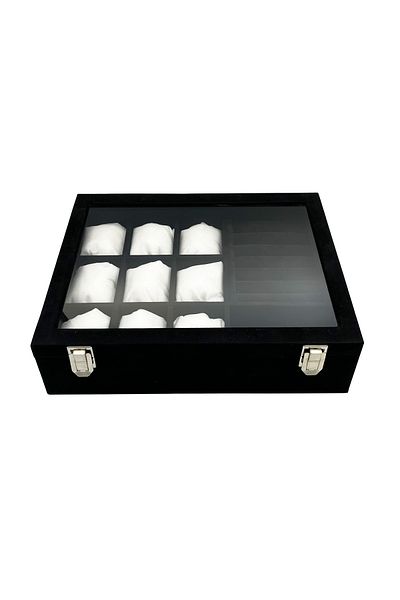 Polo Cross Watch Ring Cufflink Glasses Multi-Purpose Jewelry Box Suede Plated on Wooden Case