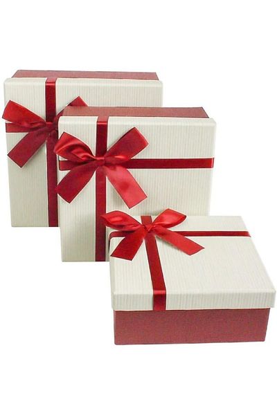 Coverzone Gift Box Rectangular Square Box Cream Red Ribbon Design Set of 3 Box