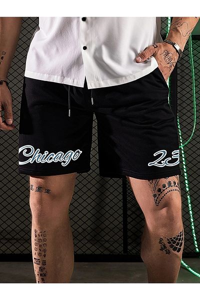 MODAGEN Unisex černé kraťasy s potiskem Chicago