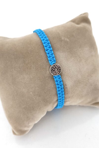 Qirpi Hayat Ağacı Makrome Bileklik Unisex Mavi Renk 24 Cm