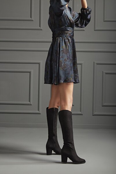 AYAKKABI PRENSİ Γυναικείες μπότες Zeyna Black Suede 8 εκ., Μπότες με τακούνι Suede