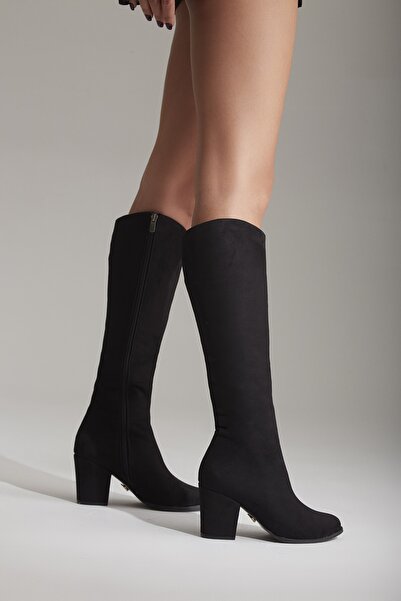 AYAKKABI PRENSİ Γυναικείες μπότες Zeyna Black Suede 8 εκ., Μπότες με τακούνι Suede