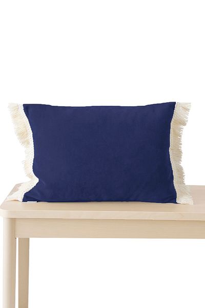RİTMOHOME Husă de pernă cu franjuri cu ciucuri Nordic Marine Bleumarin