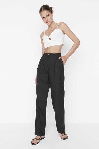 Trendyol Collection Black High Waist Woven Trousers TWOSS22PL00074
