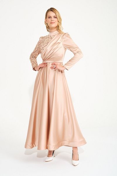 SpringStore Rochie de seara Hijab Midi din Satin Bej