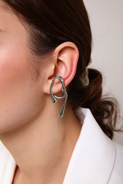 AURRARİ Kadın Gümüş Renk Akış Cuff Küpe