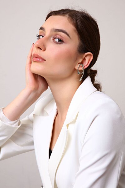 AURRARİ Kadın Gümüş Renk Akış Cuff Küpe