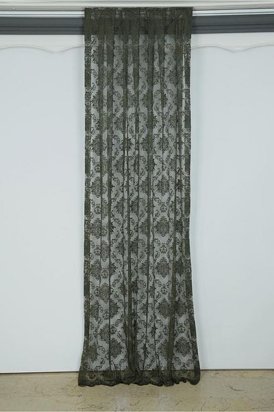 AKÇA TEKSTİL Damaks Model Khaki Green Color Single Wing Ready Planted Pleated Background Curtain 75*260 Cm
