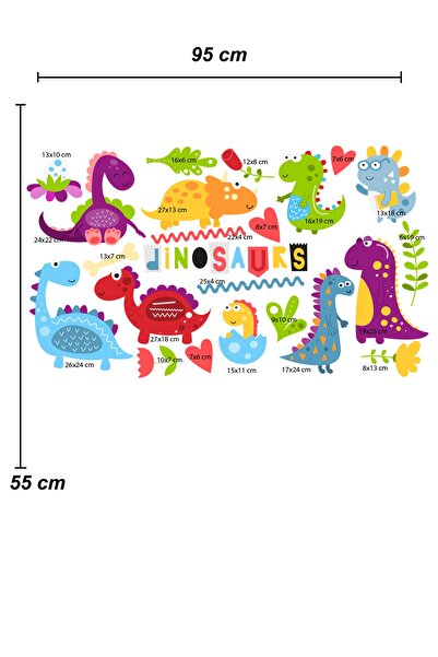 Sepet Yıldızı Minik Dinazorlar Çocuk Odası Duvar Sticker Seti 95x55 Cm