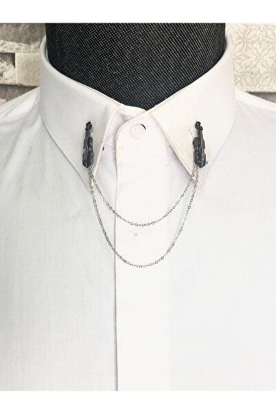 Yage Siyah Nikel Zincirli Eskitme Model Taşlı Keman Figürlü Yaka Iğnesi