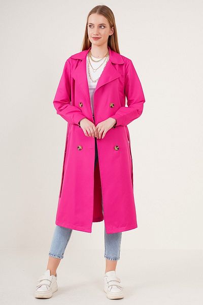MEECY Trench de damă fucsia cu guler dublu